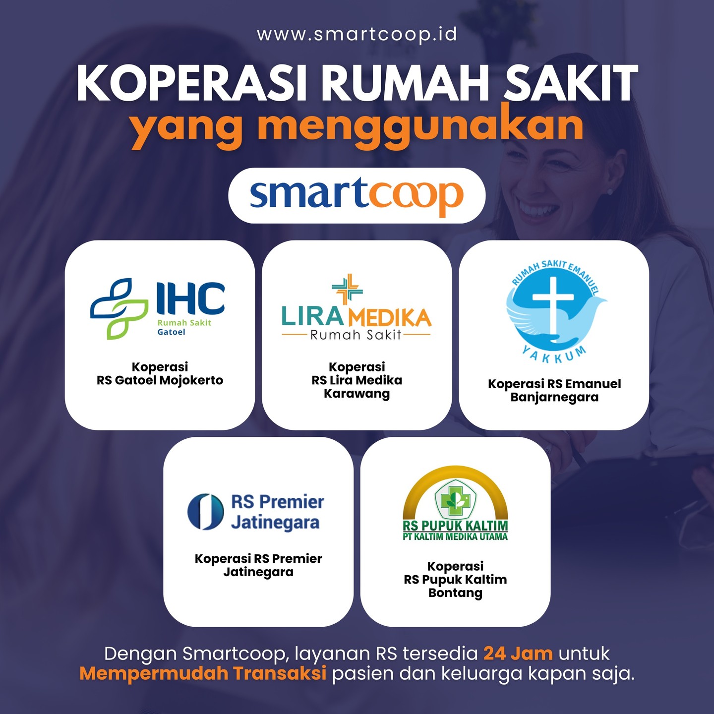 Peran Koperasi Karyawan di sebuah rumah sakit, tidak hanya memberikan manfaat kepada para anggota yang juga sebagai Karyawan pada sebuah rumah sakit, Namun Koperasi Rumah Sakit memberikan manfaat kepada seluruh pengunjung rumah sakit, terutama para keluarga pasien. dan kita fahami rumah sakit selalu ramai dikunjungi setiap saat hampir 24 jam.

Sebut saja kebutuhan akan pembelian makanan, minuman, pembayaran BPJS, digital service dan lainnya saat ini sudah bisa terlayani secara digital oleh koperasi-koperasi Rumah Sakit pengguna Smartcoop.

Ya, dengan Smartcoop pengelolaan koperasi menjadi berbasis digital yang memmungkinkan pelayanan dilakukan selama 24 jam. so.. bagi Anda yang saat ini memiliki Koperasi Rumah Sakit dan ingin mendigitalisasi layanan koperasinya, silakan hubungi Kami untuk segera kami berikan solusi efektif dan efisien.

#softwarekoperasi #aplikasikoperasi #digitalisasikoperasi #koperasimodern #koperasiberbasisdigital #koperasirumahsakit